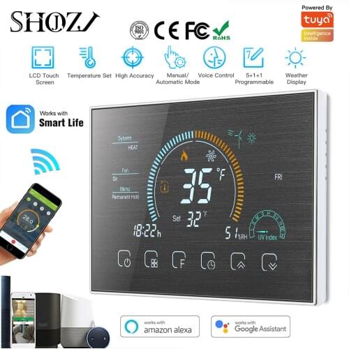 WiFi Air Conditioner Thermostat Voice APP Control Electric valve Controller Fan Coil Unit Wireless Remote Alexa Google Home