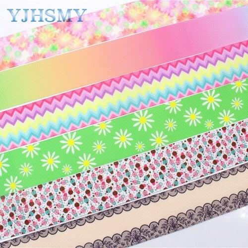 YJHSMY C-171024-500,38 mm 5 Yards flower ripple Thermal transfer Printed grosgrain Ribbons,clothing Accessories DIY Material