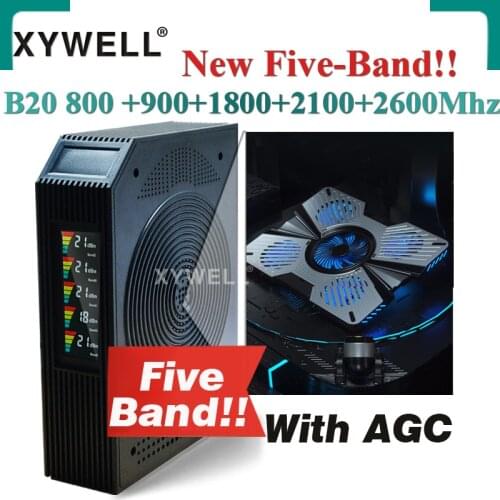 New!!1PCS Five-Band Cellphone Cellular Booster B20 800 900 1800 2100 2600Mhz GSM Repeater 2G3G4G Cellular Amplifier LTE UMTS DCS