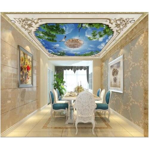 WDBH custom photo 3d ceiling murals wallpaper Blue sky white clouds green leaves European pattern 3d wall murals wallpaper