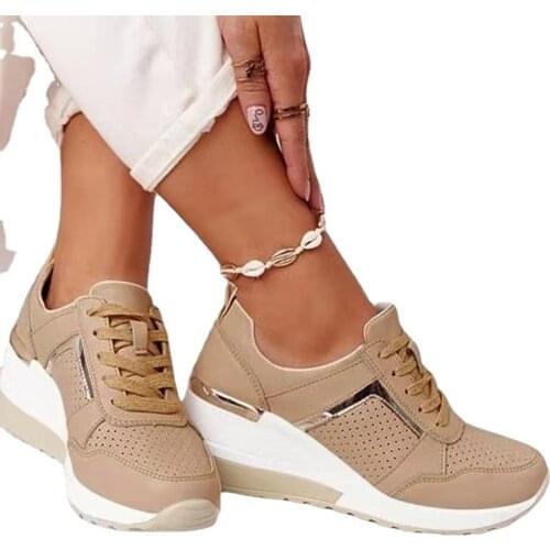 Thick Sole Women Platform Walking Sneakers Comfortable Summer Wedges Shoes Height Increasing Lady Tennis Lace Up Pink Shoes 43