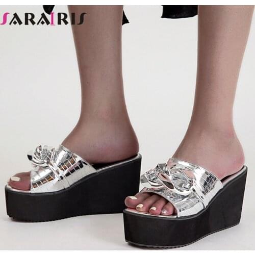 SARAIRIS Novelty Sliver Fashion 2021 Summer Slippers Outside Platform Wedges High Heels Women Slippers Leisure Womans Shoes