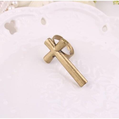 LUBOV Personality Statement Gold Color Metal Cross Finger Ring Punk Style Women Christian Jewelry 2019 New