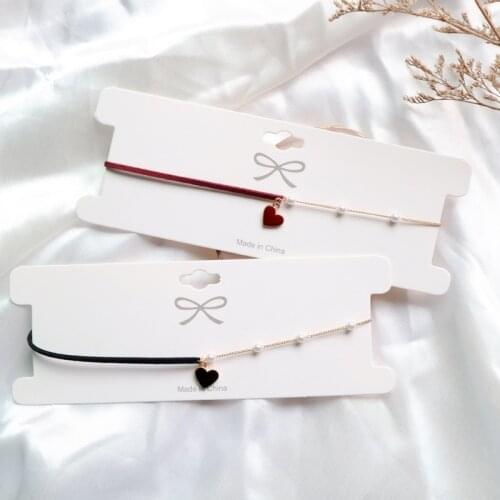 Unique Style Cute Heart Pendant Neckalce Imitation Pearl Choker for Women Fashion Vintage Leather Short Clavicle Collares FS12