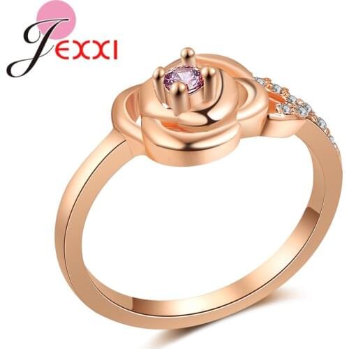 Best Selling Zircon Flower Rose Gold Ring Wedding Rings for Women Cubic Zirconia Engagement Ring Anillos Mujer Aneis