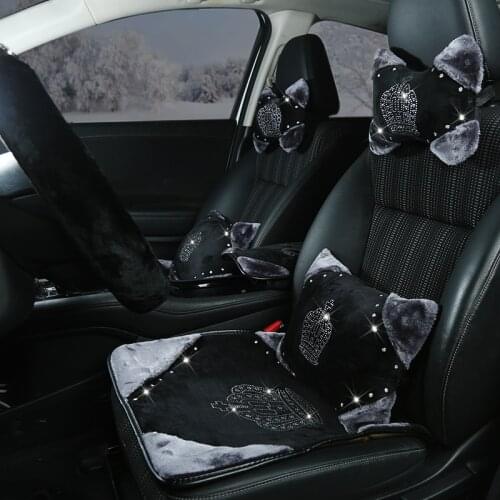 Winter Diamond Crown Plush Car Headrest Pillow Rhinestone Neck Pillow Seat Back Support Crown Plush Cushion Auto Car Accessories