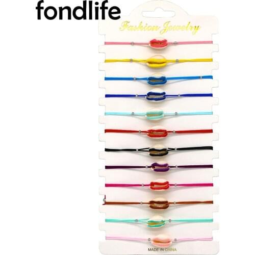 12pcs Wholesale Loop Paited Cowrie Seashell Braided Bracelet Women Adjustable Rope Chain Girl Summer Wristband Jewelry Gift