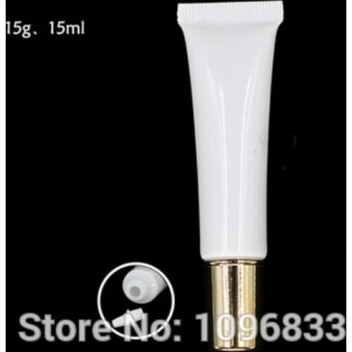 15G Cosmetic Cream Packaging Tubes with Gold Lid, BB Cream Hand Cream Packing Soft Bottles, White Eye Cream Tube, 100pc/Lot