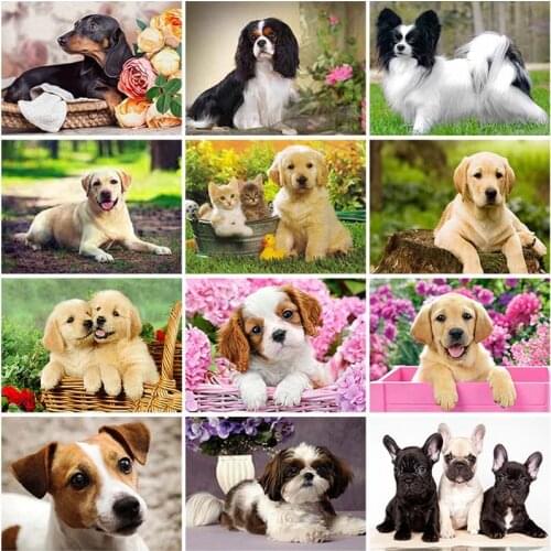 5D DIY Diamond Painting Cartoon Full Round Drill Animal Dog Diamond Embroidery Cross Stitch Golden Retriever Wall Art Home Decor
