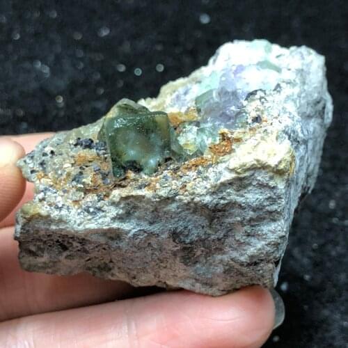 73gNatural blue fluorite and wolframite home decoration wheel vein healing geological teaching specimen CRYSTAL QUARTZ GEM