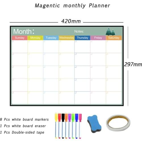 A3 Magnetic Weekly Monthly Planner 2021 Calendar Dry Erase Soft Whiteboard Door Board Message Practice Memo Fridge Wall Sticker