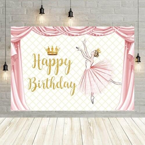 Avezano Ballet Girl Birthday Party Banner Phtography Background Princess Pink Curtain Baby Portrait Backdrop Photo Studio Shoot