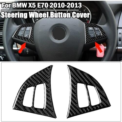 2PCS Car High Quality Carbon Fiber Accessories For BMW X5 E70 2010-2013 Interior Steering Wheel Buttons Stickers