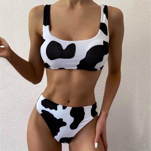 Cow Print Bikini 2021 Woman 2 Piece Swimsuit Swimwear Sexy Bikini Set Female Swimwear High Waist Push Up Biquini Купальник #T2G