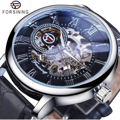 Forsining 3D Literal Design Roman Number Black Dial Designer Watches Men Luxury Brand Erkek Kol Saati Skeleton Watch Clock Men