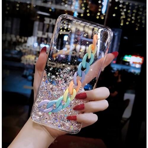 Luxury Rainbow Wristband Glitter Case For Xiaomi POCO X3 NFC Cover Redmi Note 8 Pro Note 9 9A 9C 7 7A 8A Mi 11 10T K20 K30 K40