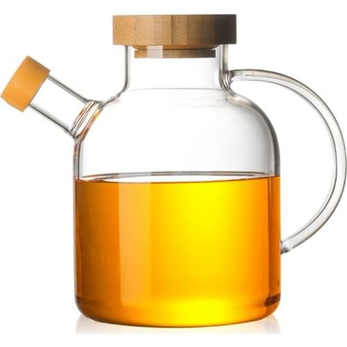 Olive Oil Dispenser Bottle Horn Mouth Oil Pot Condiment Oil Glass Bottle Anti-Leak Oil Bottle for Kitchen Cooking