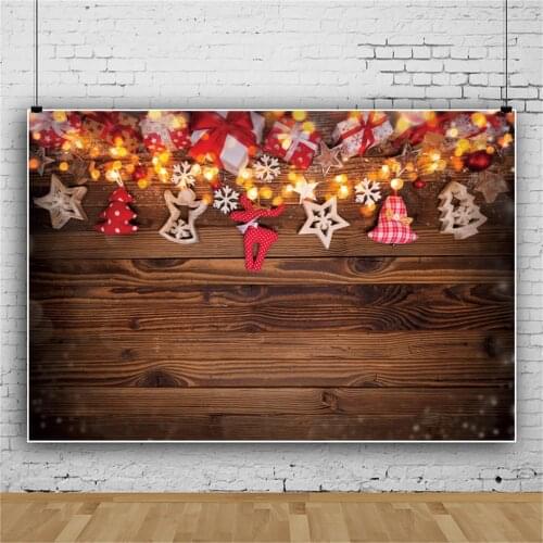 Wooden Backgrounds For Photography Winter Christmas Wood Planks Board Star Gift Wreath Party Child Photozone Photo Backdrops