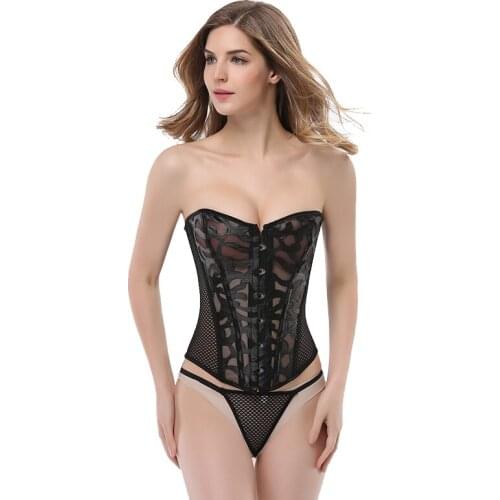 Overbust Sexy Women Bustier Breathable Slimimg Body Shapwear Mesh Net Corset Black White корсет женский Plus Size S-6XL