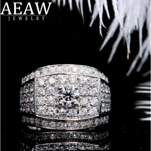 Luxurious Pave Moissanite Ring 18k White Gold 3.0CT 2CTW Round Cut Brillant Lab Diamond Band For Mens Wedding Mens Jewelry
