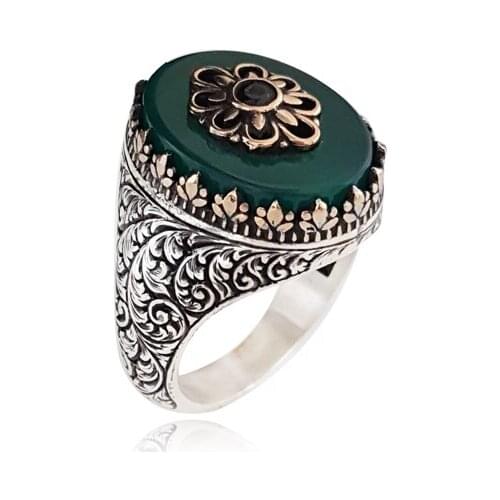 Original Trendy New Hot Sale Turkish Antique 925 Silver Ottoman Rings Agate Ring for Man Accessorie Fashion Vintage Fine Jewelry
