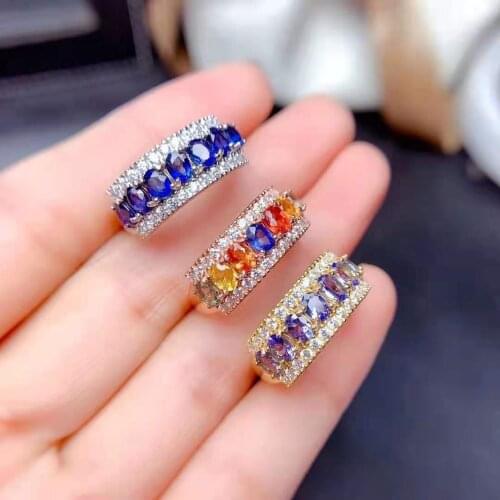 Natural Sapphire/Tanzanite Delicate Row Ring S925 Sterling Silver Fine Fashion Charm Wedding Jewelry for Women MeiBaPJFS