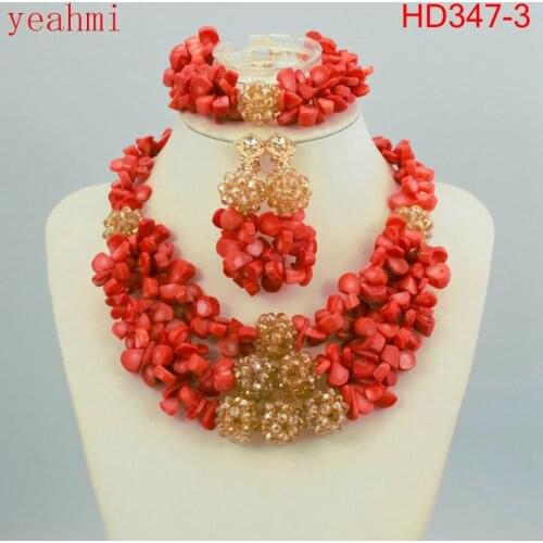 Fashion Costume Bridal Imitation Pearl Nigerian Wedding African Beads Jewelry Set Crystal Indian Necklace and Earring set HD347