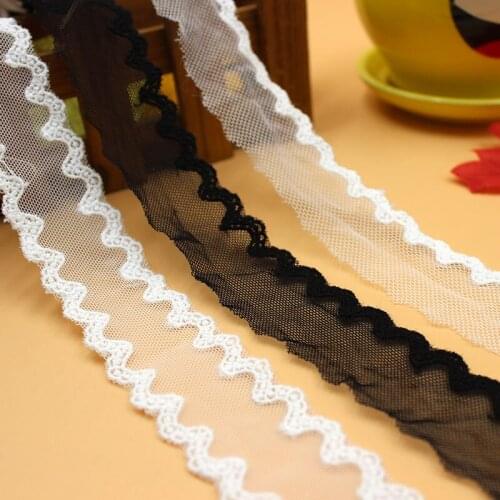 Lace Trim 20 yard Ivory Black Gauze Mesh Tulle Embroidered Tapes Lace Fabric Ribbon for Clothes Dress 3cm 1.18" wide QL4K72