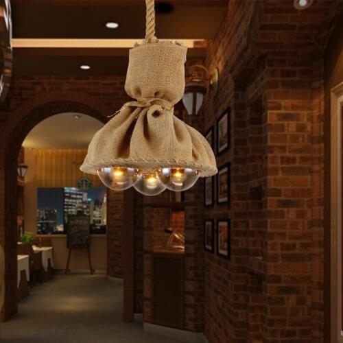 LOFT retro linen decorative three head restaurant bar rope pendant light