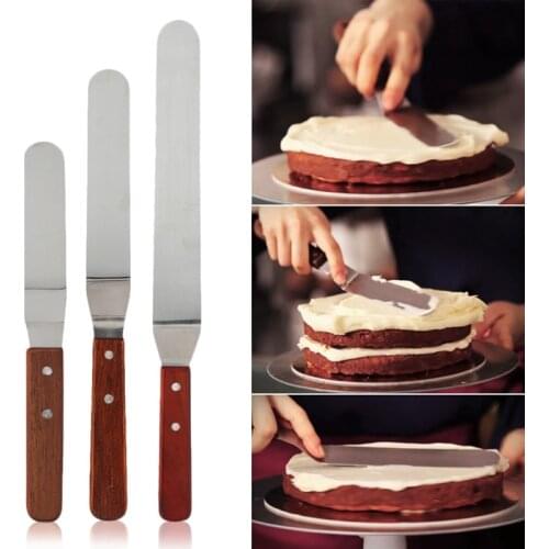 4/6/8/10/12 Inch Stainless Steel Butter Cake Cream Knife Spatula Wooden Handle Kitchen Smoother Spreader Fondant Pastry Cake