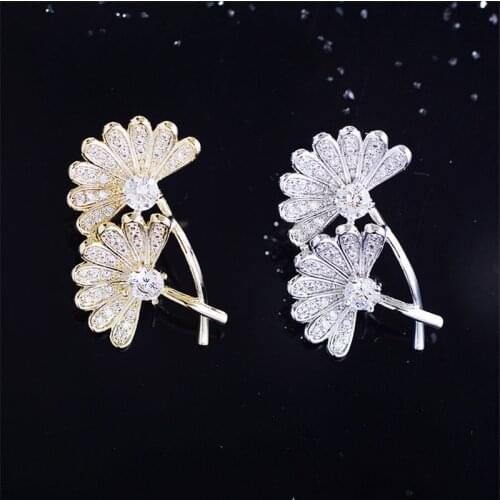 OKILY Fashion Copper with Zircon Plant Pin Lapel for Women Men Lovely Ginkgo Leaf Collar Pins Dress Jewelery Accessories