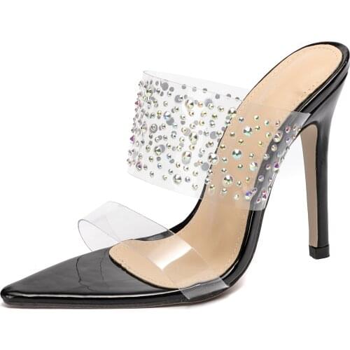 Fashion Transparent Bling Crystal Handmade Thin High Heels Sexy 2021 Sandals PVC Summer Slippers Rivet Slip-On Womens Shoes