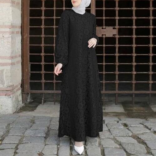 Fashion Muslim Kaftan Lace Floral Maxi Dress ZANZEA Women O Neck Long Sleeve Sundess Abaya Morocco Long Maxi Dress Casual Robe