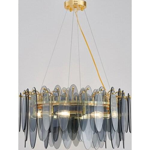 New modern chandelier lighting for living room round smoke gray glass lamps home decor light fixtures led hanglamp