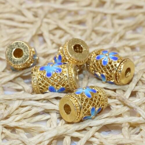 New arrive gold-color barrel shape cloisonne spacers accessories beads 11*16mm carve flower elegant jewelry 5pcs B2368