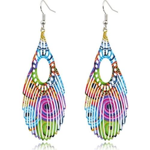 New Statement Earrings For Women Retro Colorful Hollow Print Water Drop EarringsLong Earring Trendy Jewelry Gift