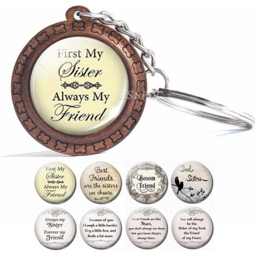 Friendship Keychain " First My Sister, Always My Friend " Sisters Jewelry Best Friends Keychain Wooden Jewelry Gifts for Friend