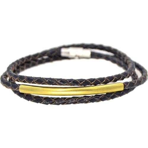 Wholesale Brown Color Cheap Mutil-layers Vintage Retro Women Men Girls Boys PU Leather Slide Charm Bracelet Gift