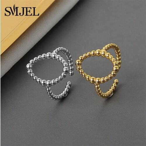 Hollowout oval Open Adjustable Finger Rings for Women Minimalist Beaded Stackable Finger Ring Anti-allergy Jewelry Accessories