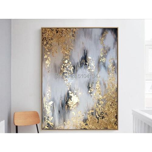 Excellent Artist Hand-painted High Quality Abstract Golden and green Oil Painting on Canvas Luxury Gold Foil wall Painting a
