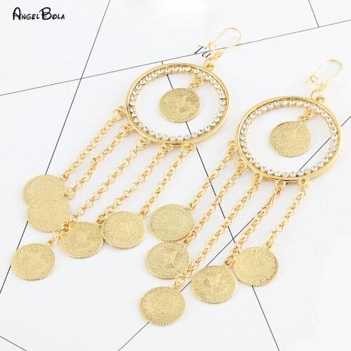 First Class Crystal Fashion Round Tassel Pendant Earrings Muslim Woman Party Wedding Temperament Luxury Gold Jewelry Accessories
