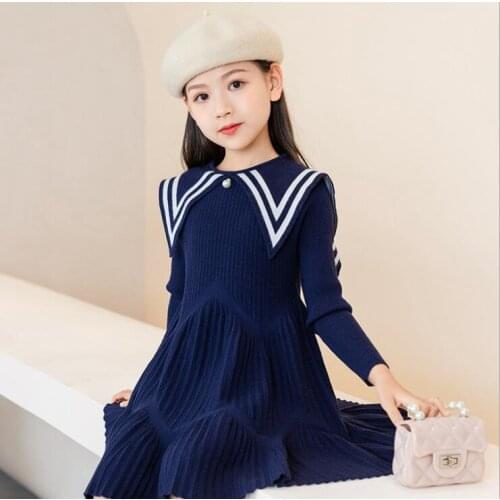Parent-child Dresses Mom And Girl Boutique Knitted Dress Children Saild Color Pink Navy Princess Dress Kids Clothing 8 10 12 14T
