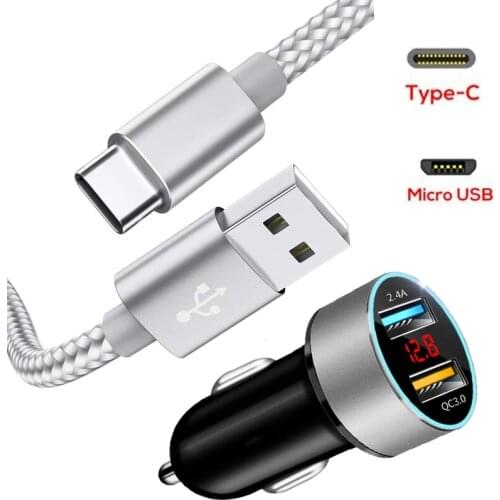 QC 3,0 cargador de coche Micro USB tipo C Cable para Samsung J1 J2 J3 J5 A3 A5 A7 2017 A50 A70 A31 A51 A71 A10 Cable de teléfono
