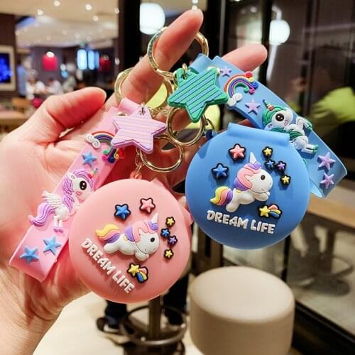 Disney Cute Rainbow Horse Unicorn Makeup Mirror Silicone Keychain Model Best-selling Childrens Toy Gift