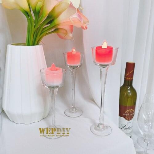 Glass candle holder hand blown glass handicraft stock European style restaurant high foot candle holder three-piece set