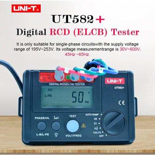 UNI-T UT582+ Digital RCD (ELCB) Tester; Leakage Protection Switch Tester / Digital Hold / FUSE Protection