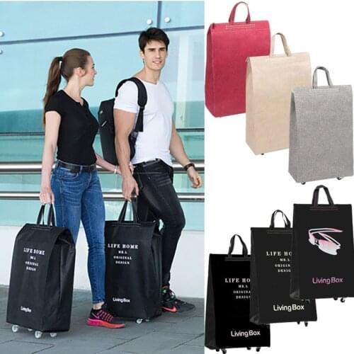 Waterproof Pouch Fordable Boarding Luggage Travel Shopping Tote Bag with Wheels Clothes Sorting Organizer