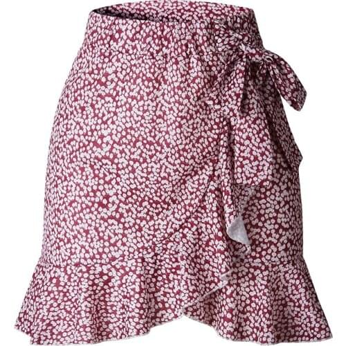 Fanco Multi Dot Print Short Mini Skirts Women Summer Ruffle High Waist Bow Tie Ladies Streetwear Slim Bottoms Saias