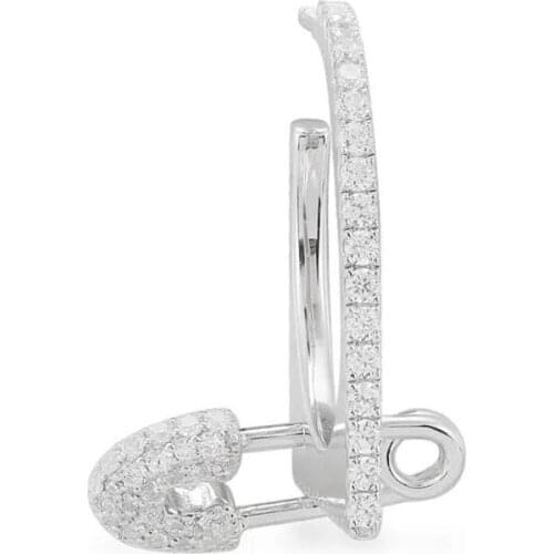 SLJELY Fashion Real 925 Sterling Silver Mono White Safety Pin Earring Pave AAA Zirconia 1pc for Women Fine Luxury Brand Jewelry