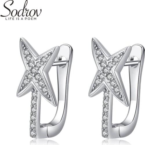 Sodrov Hoop Earrings Jewelry Brincos Silver 925 Sterling Women Fine Genuine Four-Pointed Star Classic High Quality Earings